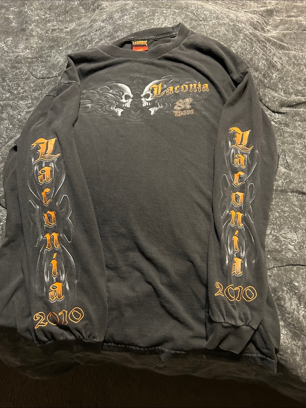 Vintage Laconia 2010 Bike Week Black Graphic Long Sleeve Tee